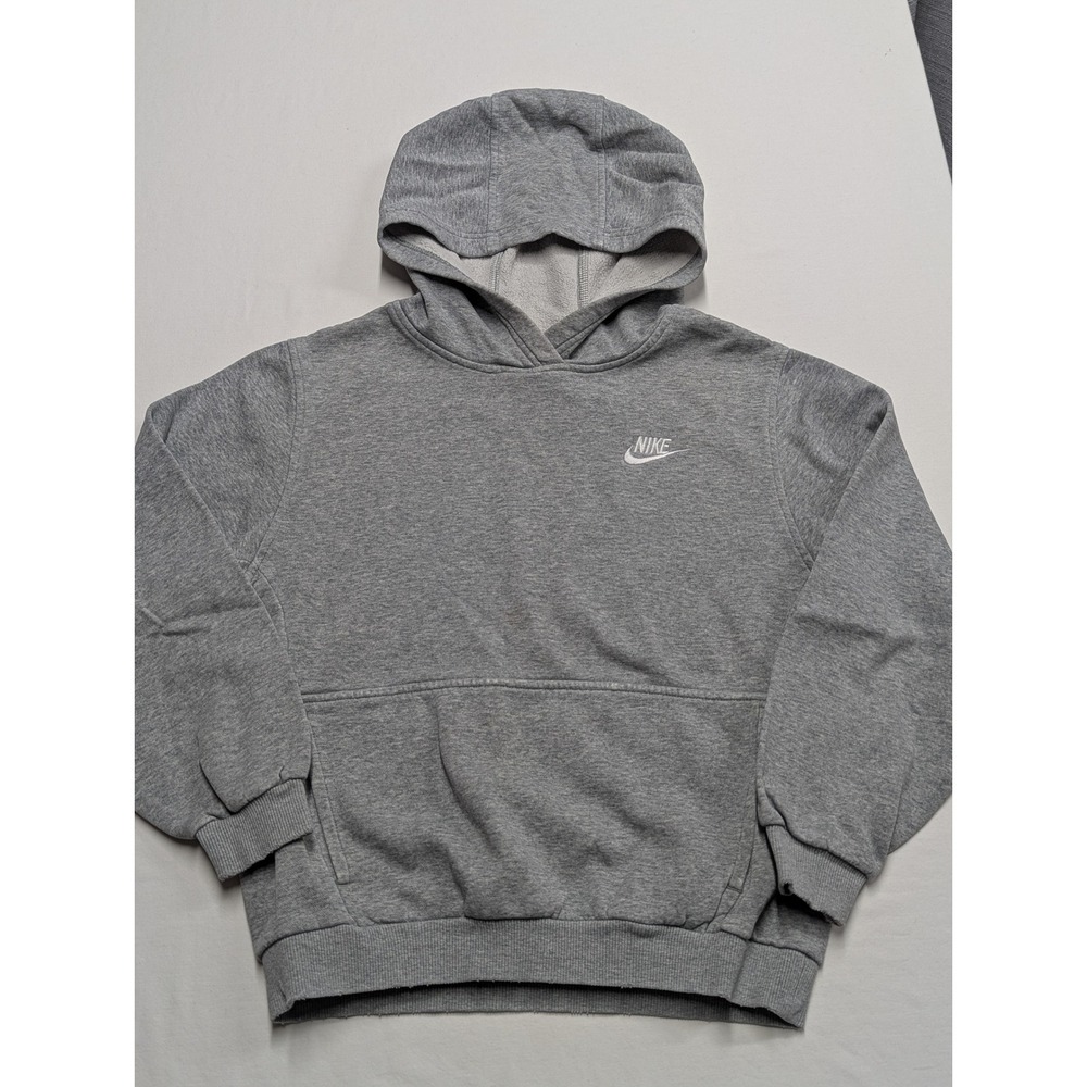 Nike Kids Gray Pullover Fleece Hoodie Embroidered Logo Size Large L